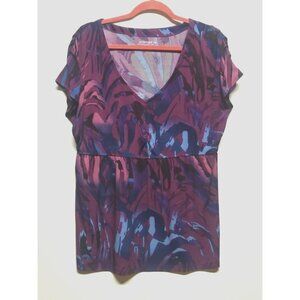 Lane Bryant Womens Top Blue and Purple Print cap Sleeve Size 14/16 stretch EUC